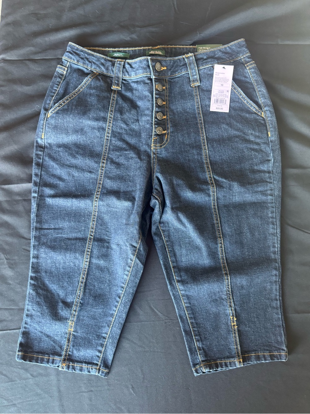 Wild Fable Size 10 High Rise Capri Denim Shorts Jeans Button Fly Dark Wash NWT